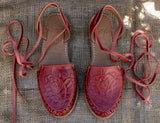 WOMENS LEATHER LACE UP BRICK ROSE STAMPED MEXICAN SANDALS