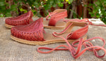 WOMENS LEATHER LACE UP BRICK ROSE STAMPED MEXICAN SANDALS