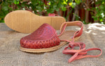 WOMENS LEATHER LACE UP BRICK ROSE STAMPED MEXICAN SANDALS