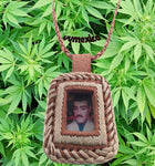 JESUS MALVERDE NARCO SAINT SQUARED LEATHER NECKLACE PENDANT