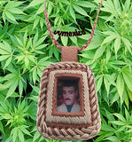 JESUS MALVERDE NARCO SAINT SQUARED LEATHER NECKLACE PENDANT