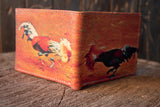 ROOSTER LEATHER WALLET cockfighting laser printed bi-fold gallos wallet