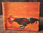 ROOSTER LEATHER WALLET cockfighting laser printed bi-fold gallos wallet