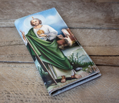 WOMENS ST JUDE San Judas laser printed slim bifold leather wallet