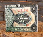 MEXICO 1 PESO bill LEATHER laser printed  bi-fold wallet