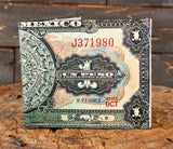 MEXICO 1 PESO bill LEATHER laser printed  bi-fold wallet
