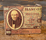 MEXICO 100 PESOS bill LEATHER laser printed  bi-fold wallet