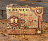 MEXICO 100 PESOS bill LEATHER laser printed  bi-fold wallet