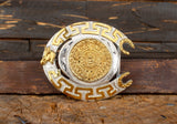 HORSESHOE AZTEC CALENDAR cowboy western belt buckle