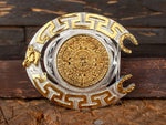 HORSESHOE AZTEC CALENDAR cowboy western belt buckle