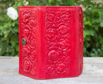 WOMENS LEATHER red rose STAMPED slim trifold leather hand wallet purse