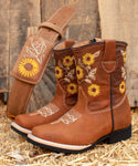 CHILDRENS YOUTH LEATHER SUNFLOWER EMBROIDERED WESTERN BELT