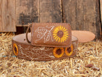 CHILDRENS YOUTH LEATHER SUNFLOWER EMBROIDERED WESTERN BELT