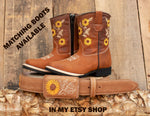 CHILDRENS YOUTH LEATHER SUNFLOWER EMBROIDERED WESTERN BELT