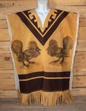 AUTHENTIC SUEDE LEATHER stamped Rooster gallo sheep wool cockfighting Mexican poncho rebozo Gaban