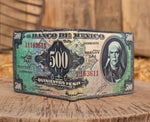 MEXICO 500 PESOS bill Mexican LEATHER laser printed  bi-fold wallet