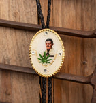 WESTERN Alpaca silver Jesus Malverde narco saint  leather BOLO TIE corbatero charro