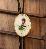 WESTERN Alpaca silver Jesus Malverde narco saint  leather BOLO TIE corbatero charro