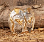 DOUBLE HORSESHOE BULLRIDER cowboy western belt buckle evilla Jaripeo herradura