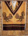 AUTHENTIC SUEDE LEATHER stamped Rooster gallo sheep wool cockfighting Mexican poncho rebozo Gaban