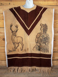 AUTHENTIC SUEDE LEATHER stamped Calendario Azteca Aztec deer sheep wool Mexican poncho Gaban