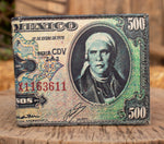 MEXICO 500 PESOS bill Mexican LEATHER laser printed  bi-fold wallet