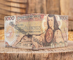 MEXICO 1000 PESOS bill Mexican LEATHER laser printed  bi-fold wallet