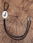 WESTERN Alpaca silver Jesus Malverde narco saint  leather BOLO TIE corbatero charro