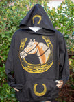 HORSE HORSESHOE EMBROIDERED Cowboy hoodie sweatshirt black sweater