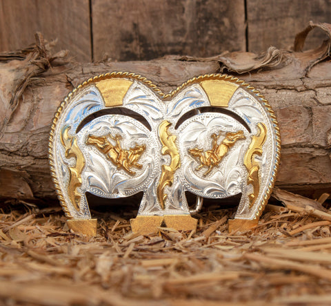 DOUBLE HORSESHOE BULLRIDER cowboy western belt buckle evilla Jaripeo herradura