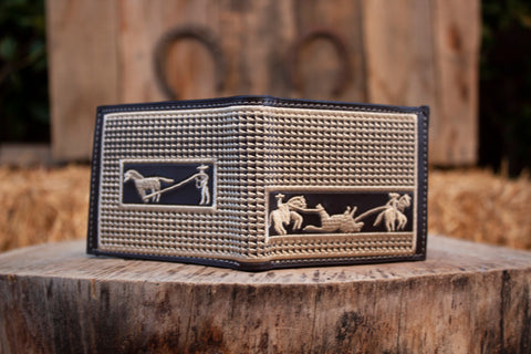 WESTERN RODEO EMBROIDERED leather bi fold wallet cartera Suerte charra jaripeo