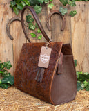WOMENS FLORAL STAMPED Hand tooled genuine leather tote bag purse
