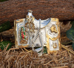 HORSE SADDLE ENGRAVED Virgen de Guadalupe Virgin Mary cowboy Mariachi alpaca silver belt buckle sillin caballo