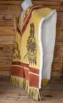 AUTHENTIC SUEDE LEATHER stamped Calendario Azteca Aztec deer sheep wool double sided  Mexican poncho Gaban