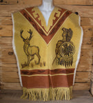 AUTHENTIC SUEDE LEATHER stamped Calendario Azteca Aztec deer sheep wool double sided  Mexican poncho Gaban