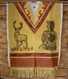 AUTHENTIC SUEDE LEATHER stamped Calendario Azteca Aztec deer sheep wool double sided  Mexican poncho Gaban