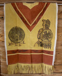 AUTHENTIC SUEDE LEATHER stamped Calendario Azteca Aztec deer sheep wool double sided  Mexican poncho Gaban