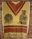 AUTHENTIC SUEDE LEATHER stamped Calendario Azteca Aztec deer sheep wool double sided  Mexican poncho Gaban