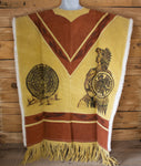 AUTHENTIC SUEDE LEATHER stamped Calendario Azteca Aztec deer sheep wool double sided  Mexican poncho Gaban