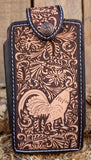LEATHER ROOSTER Gallo STAMPED western cowboy rodeo cell phone case pouch