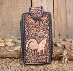 LEATHER ROOSTER Gallo STAMPED western cowboy rodeo cell phone case pouch