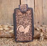 LEATHER ROOSTER Gallo STAMPED western cowboy rodeo cell phone case pouch