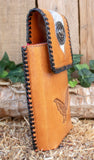 LEATHER ROOSTER Gallo STAMPED western cowboy rodeo cell phone case pouch with cowhair