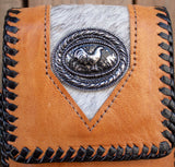 LEATHER ROOSTER Gallo STAMPED western cowboy rodeo cell phone case pouch with cowhair