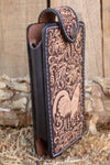 LEATHER ROOSTER Gallo STAMPED western cowboy rodeo cell phone case pouch