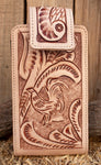 LEATHER ROOSTER Gallo STAMPED western cowboy rodeo cell phone case pouch