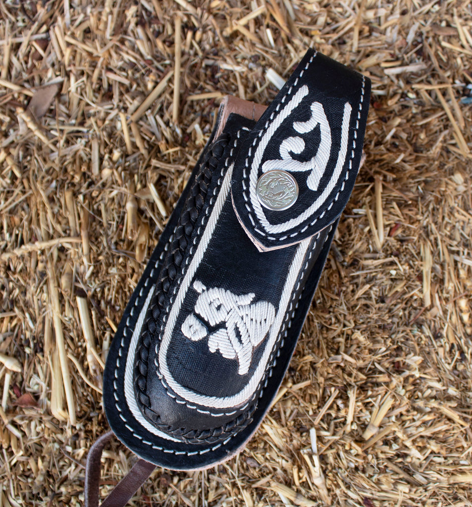 HANDCRAFTED LEATHER Mexican hemp embroidered 3 1/2 inch knife SHEATH f –