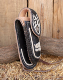 HANDCRAFTED LEATHER Bull Hemp embroidered 5 inch knife SHEATH funda navaja piteada