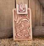 LEATHER ROOSTER Gallo STAMPED western cowboy rodeo cell phone case pouch