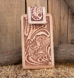 LEATHER ROOSTER Gallo STAMPED western cowboy rodeo cell phone case pouch